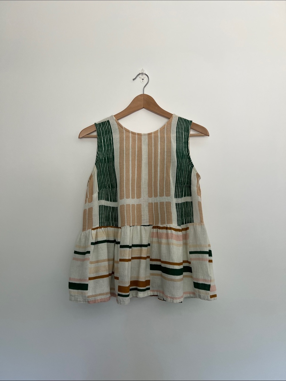 norblack norwhite sleeveless peplum top with stripes, size m